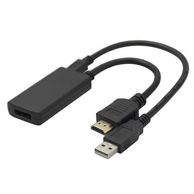 Deltaco HDMI 2.0 -> DisplayPort 1.2 aktiivinen adapteri, micro-USB lisävirralla, musta