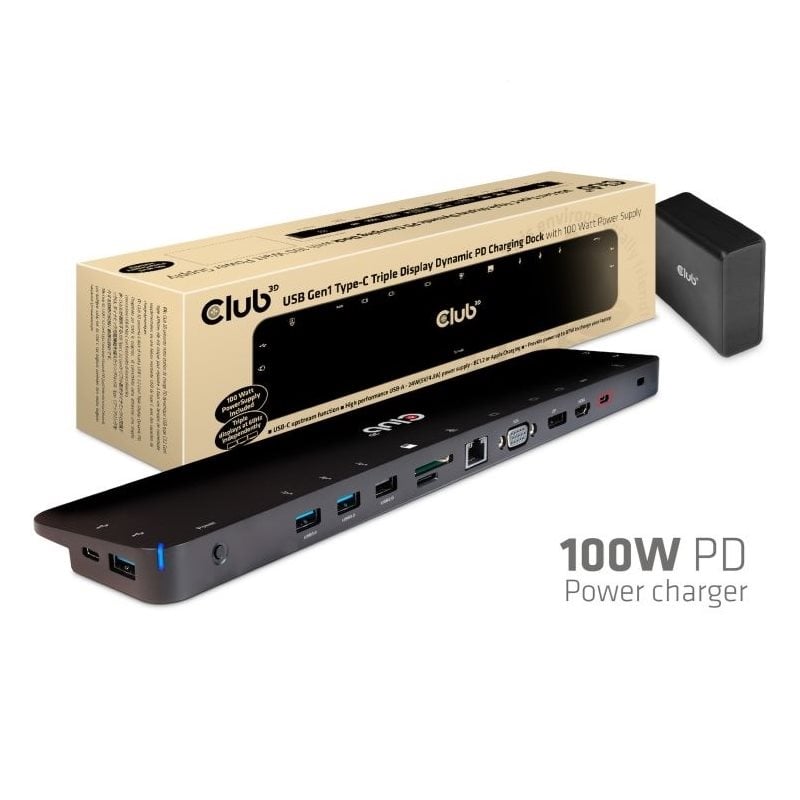 Club 3D 3.2 Gen1 USB-C 14-in-1 -telakka, musta