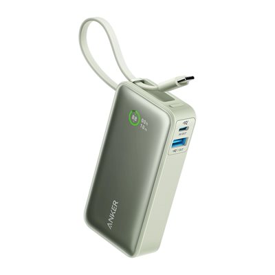 Anker 10000 mAh 545 Nano Power Bank, varavirtalähde, 2x USB-C, USB-A, vihreä
