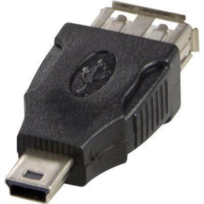 Deltaco USB-A naaras-> USB-Mini-B uros -adapteri, musta