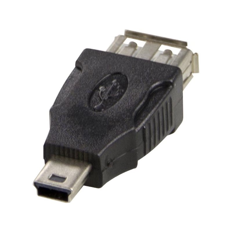 Deltaco USB-sovitin, A-tyyppi naaras - Mini B-tyyppi uros