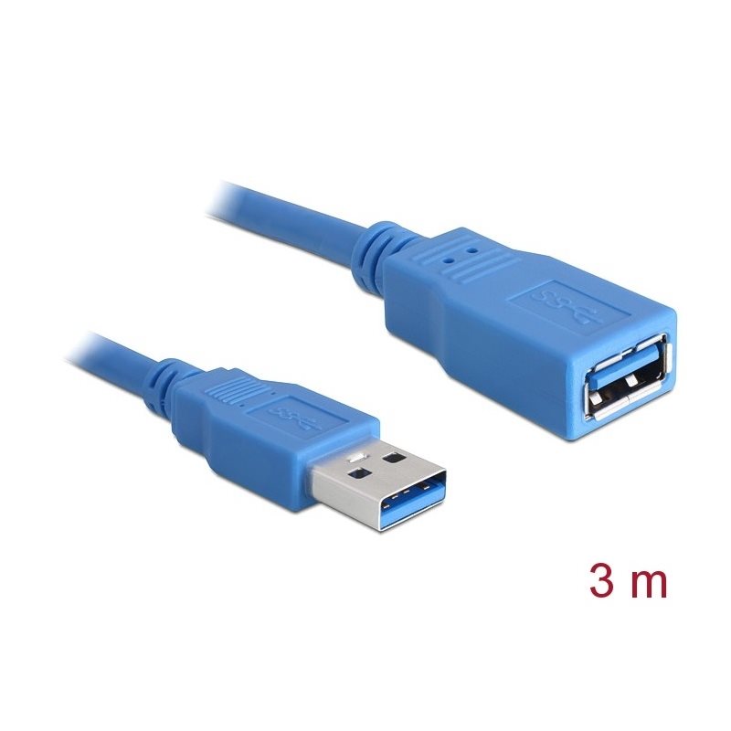 DeLock 3.0 USB-A -jatkokaapeli, uros-naaras, 3m, sininen