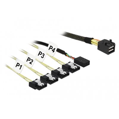 DeLock Multilane SAS -kaapeli, SFF-8643 -> 4x SATA 7-pin + Sideband, 50cm, musta