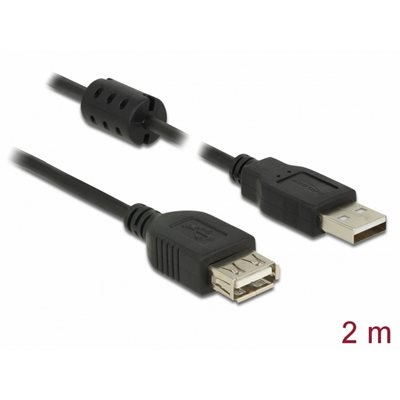 DeLock 2.0 USB-A -jatkokaapeli, uros-naaras, 2m, musta
