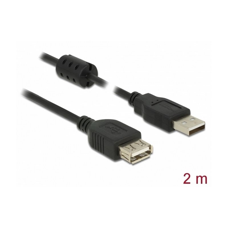 DeLock 2.0 USB-A -jatkokaapeli, uros-naaras, 2m, musta