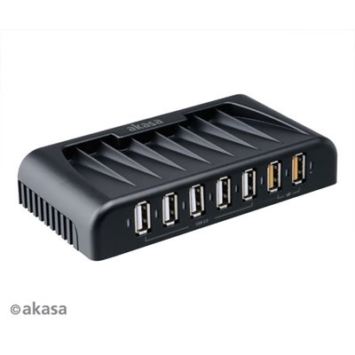 Akasa Connect 7 FC, 7-porttinen 2.0 USB-A -hubi, lisävirralla, musta