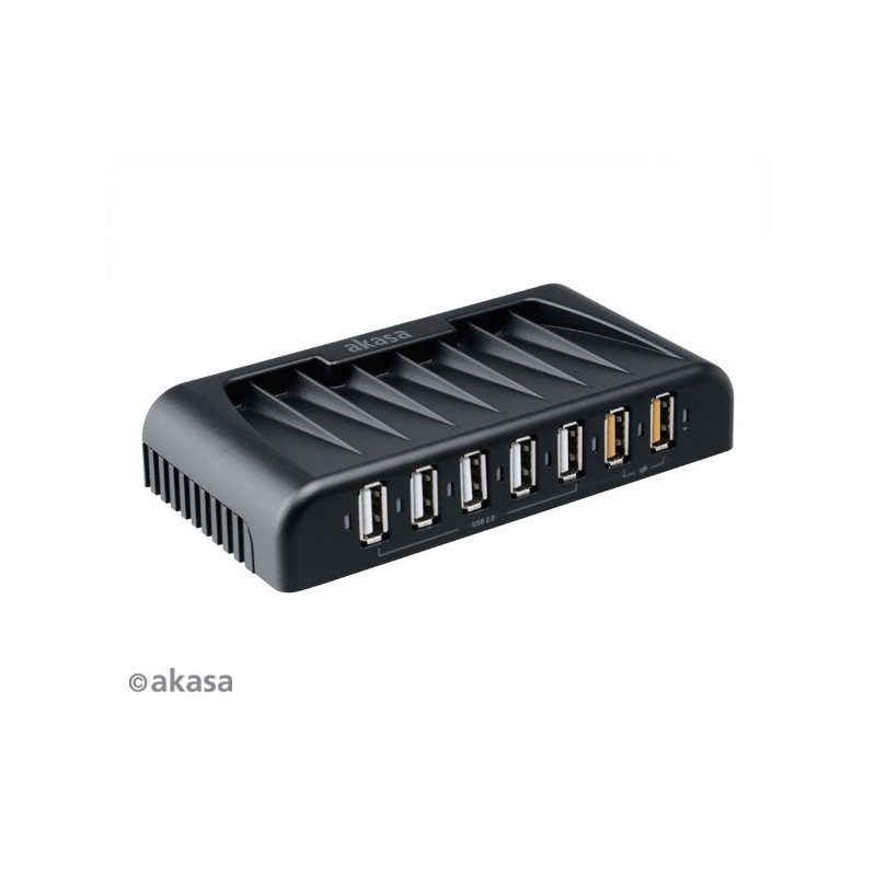 Akasa Connect 7 FC, 7-porttinen 2.0 USB-hubi lisävirralla, musta (Tarjous! Norm. 47,90€)