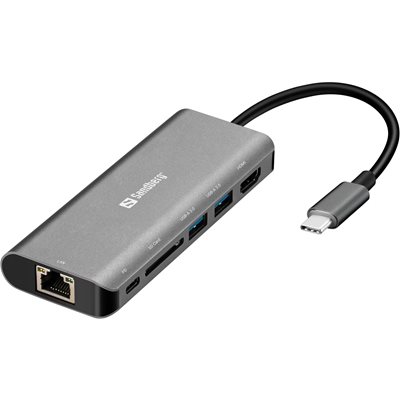 Sandberg 3.2 Gen1 USB-C 5-in-1 -telakka, harmaa