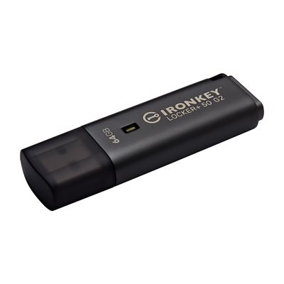 Kingston 64GB IronKey Locker+ 50 G2, salattu 3.2 Gen1 USB-A -muistitikku, musta