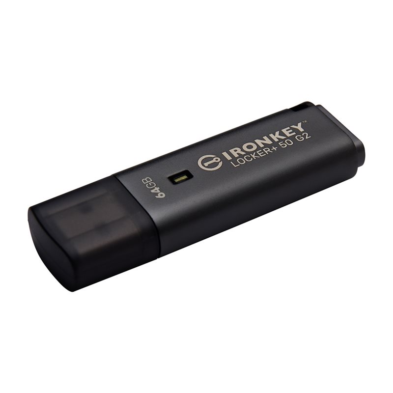 Kingston 64GB IronKey Locker+ 50 G2, salattu 3.2 Gen1 USB-A -muistitikku, musta