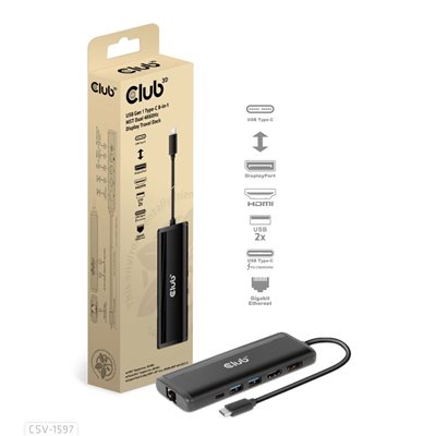 Club 3D 3.2 Gen1 USB-C 8-in-1 -telakka, 4K60Hz, musta