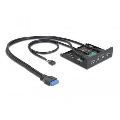 DeLock 3.5″ etupaneeli, USB 3.2 Gen1, 2x USB-A + HD-Audio, musta