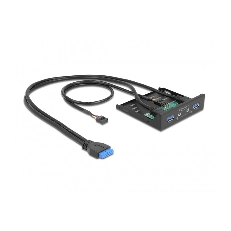 DeLock 3.5″ etupaneeli, USB 3.2 Gen1, 2x USB-A + HD-Audio, musta