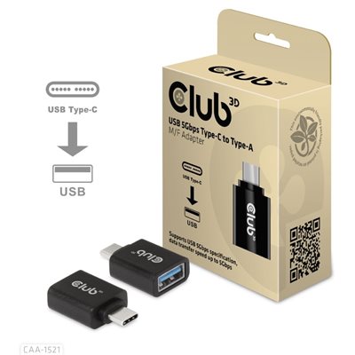 Club 3D 3.2 Gen1 USB-C -> USB-A -adapteri, musta