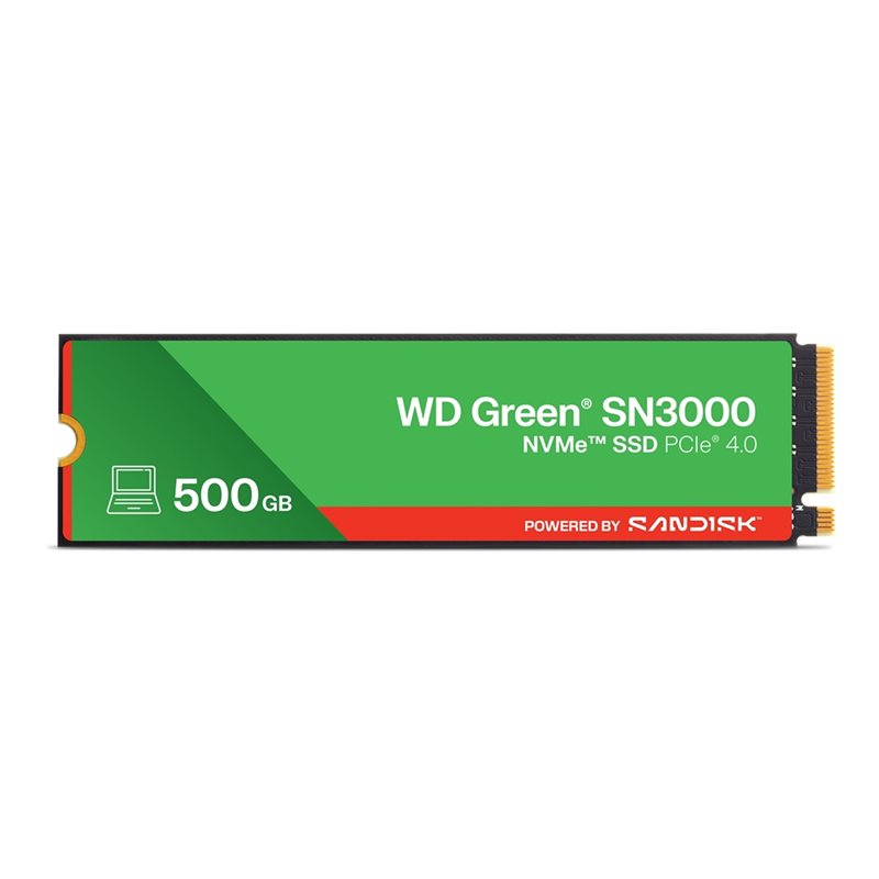 Sandisk 500GB WD Green SN3000 NVMe SSD -levy, M.2 2280, PCIe 4.0 x4, 5000/4100 MB/s