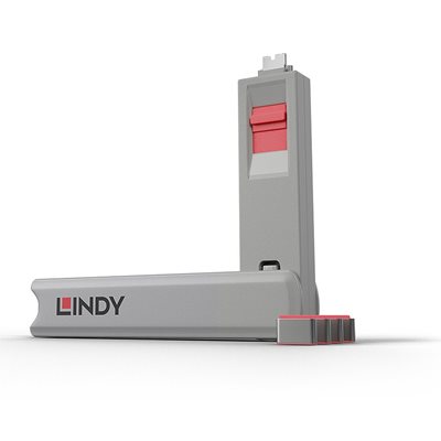 Lindy USB-C Port Blocker, 4kpl + avain, pinkki/harmaa