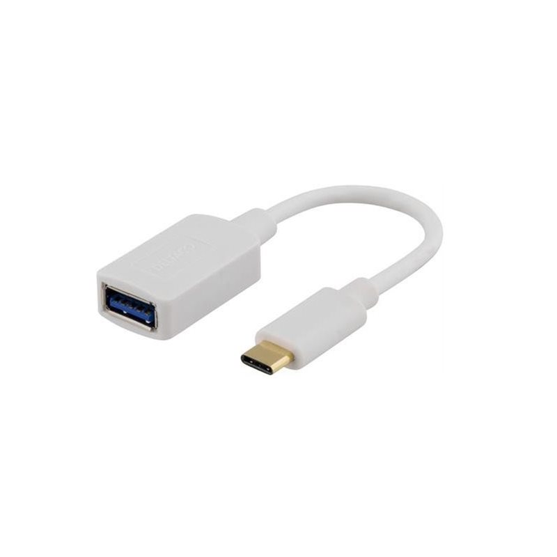 Deltaco USB 3.1 -adapteri, Gen1, Type C uros -> Type A naaras, 0,15m, valkoinen