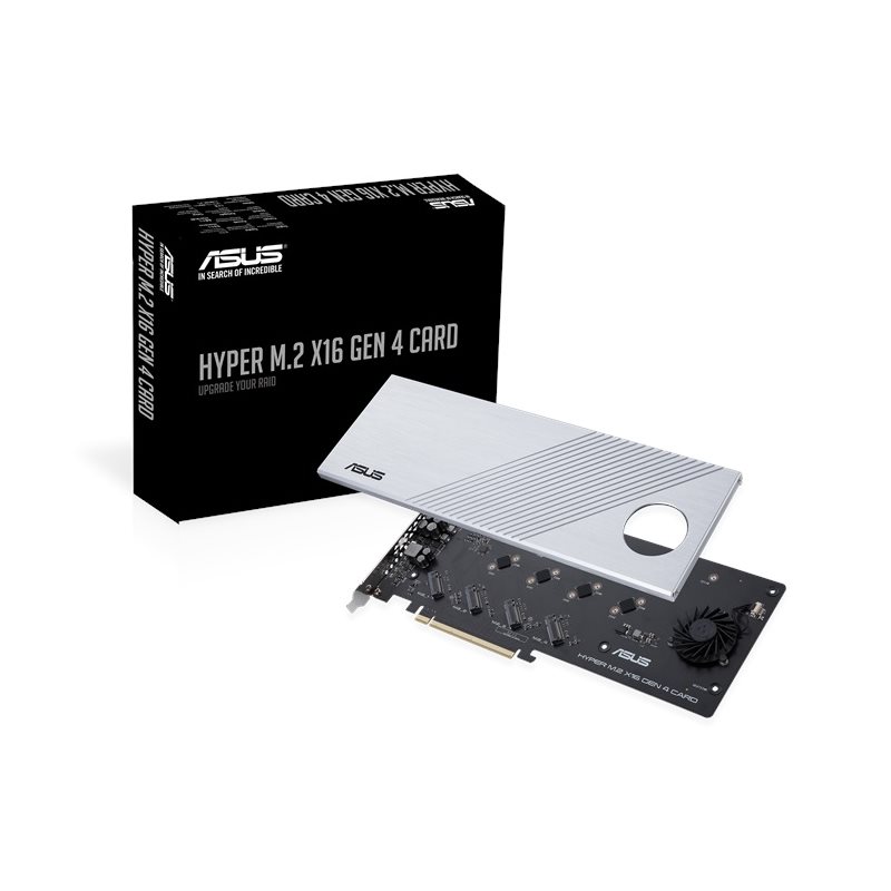 Asus HYPER M.2 X16 Gen 4 CARD -lisäkortti, 4 x M.2 paikka, PCIe 4.0/3.0 x16 (Tarjous! Norm. 67,90€)