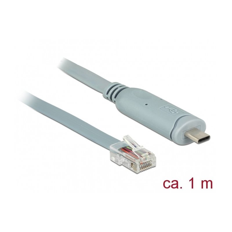 DeLock USB 2.0 Type-C -> 1 x Serial RS-232 RJ45 uros -adapterikaapeli, 1m, harmaa