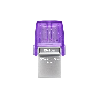 Kingston 64GB DataTraveler microDuo 3C, 3.2 Gen1 USB-A+C -muistitikku, 200 MB/s, violetti