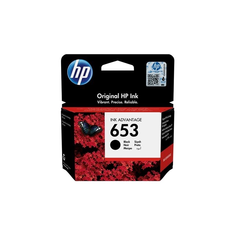 HP 653 -mustesuihkupatruuna, musta (pigmentoitu), jopa 360 sivua