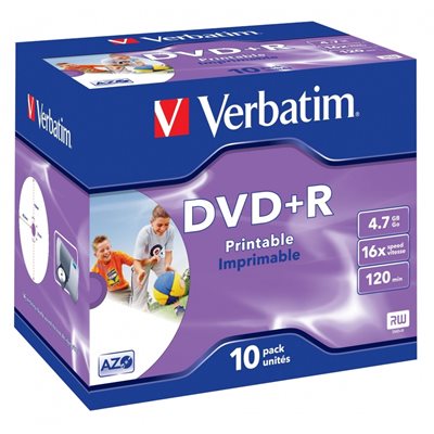 Verbatim DVD+R 4,7GB/120min, 16x, printable, jewel case, 10kpl