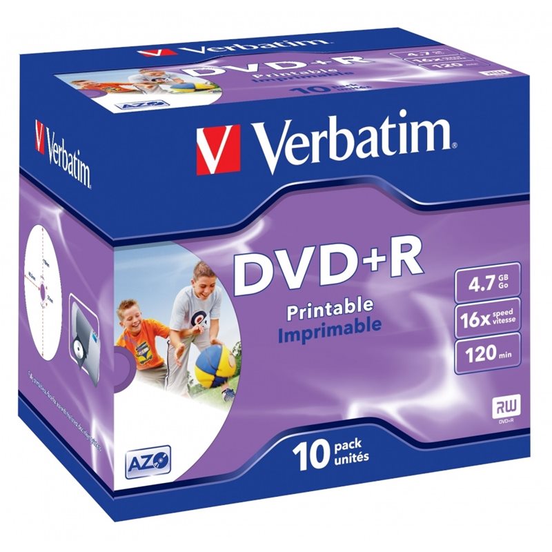 Verbatim DVD+R 4,7GB/120min, 16x, printable, jewel case, 10kpl