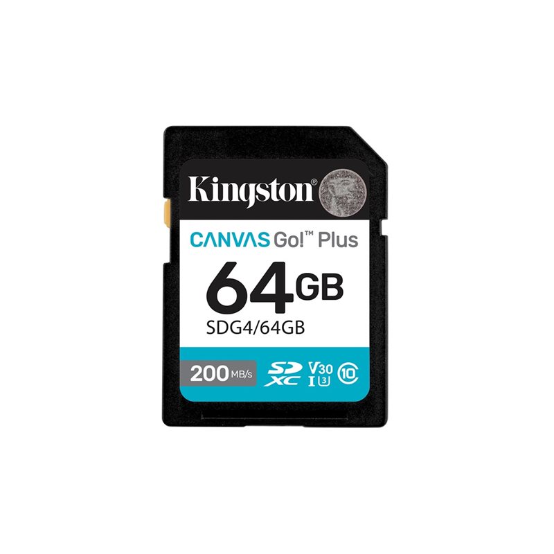 Kingston 64GB Canvas Go! Plus SD Gen4, SDXC-muistikortti, UHS-1 V30 U3, jopa 200 MB/s